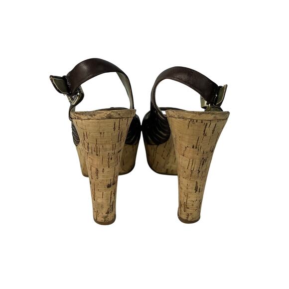 Guess Jarrett Brown Strappy Leather Cork Platform Chunky Heels - Picture 5 of 6